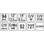 Εικόνα του Καρυδάκια κασετίνα CrV 1/4” & 1/2” - 94 τεμάχια YT - 12681, υψηλής ποιότητας προϊόν για επαγγελματική χρήση