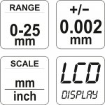 Εικόνα του ΜικρόΜέτρο ηλεκτρονικό 25MM YT - 72305, υψηλής ποιότητας προϊόν για επαγγελματική χρήση