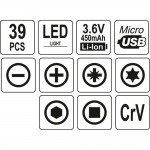 Εικόνα του Κατσαβίδι ηλεκτρονικών 3,6 V Σετ 39 τεμαχίων YT - 27930, υψηλής ποιότητας προϊόν για επαγγελματική χρήση