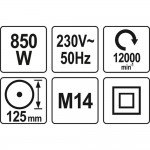 Εικόνα του Γωνιακός τροχός 850W 125MM YT - 82097, υψηλής ποιότητας προϊόν για επαγγελματική χρήση