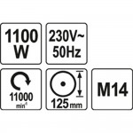 Εικόνα του Γωνιακός τροχός 1100W 125MM YT - 82100, υψηλής ποιότητας προϊόν για επαγγελματική χρήση