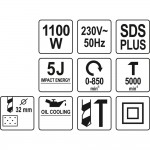 Εικόνα του Κρουστικό δράπανο SDS PLUS 1100W YT - 82123, υψηλής ποιότητας προϊόν για επαγγελματική χρήση