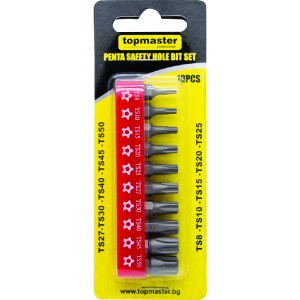 TOP MASTER ΜΥΤΕΣ ΚΑΤΣΑΒΙΔΙΟΥ TORX ΜΕ ΤΡΥΠΑ 1/4'' ΣΕΤ 10τεμ. 330169 για ΕΡΓΑΛΕΙΑ ΧΕΙΡΟΣ