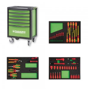 Fasano Tools FG 100V/AS56, καρότσι εργαλείων με 56 εργαλεία, επαγγελματικός εργαλειοφόρος 6 συρταριών, πράσινο καρότσι Fasano Tools