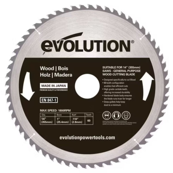 Evolution GW355TCT-60 Δίσκος Ξύλου 355mm 60 Δόντια για Πριόνι